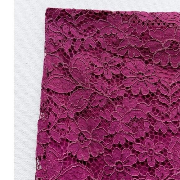 Zara Floral Lace High Waisted Midi Skirt Women's Size XS Fuchsia - Picture 2 of 6